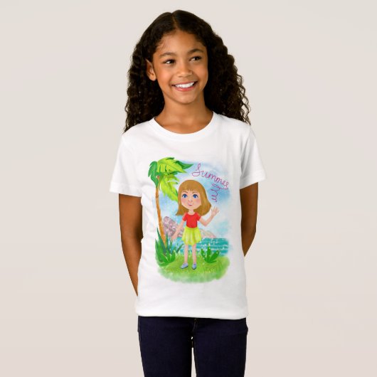 Mädchen im Hintergrund der Tropen und Meer in s T-Shirt (Vorne ganz)