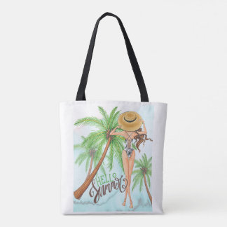 Mädchen im Hut-Mode-Illustrations-hallo Sommer Tasche