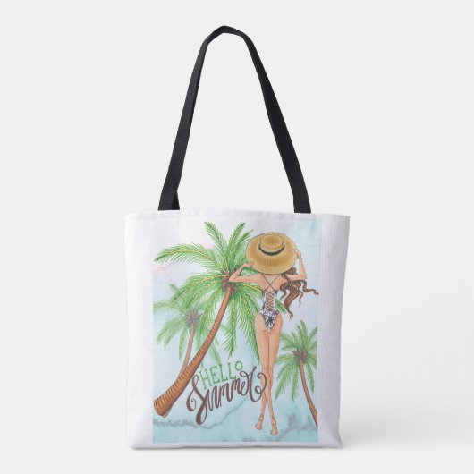 Mädchen im Hut-Mode-Illustrations-hallo Sommer Tasche (Rückseite)