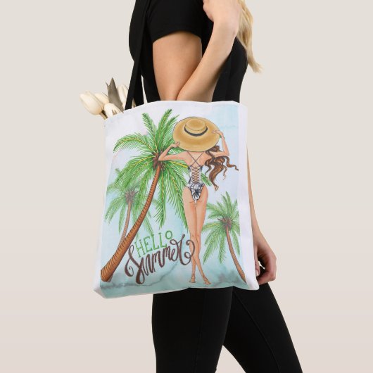 Mädchen im Hut-Mode-Illustrations-hallo Sommer Tasche (Von Nahem)