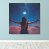 "Mädchen im Mondlicht | Ästhetische Nacht-Himmel-W Leinwanddruck (Insitu (Holzboden))