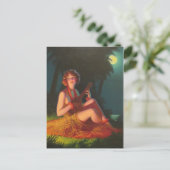 Mädchen im Mondlicht mit Banjo Ukulele Postkarte (Stehend Vorderseite)