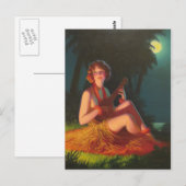 Mädchen im Mondlicht mit Banjo Ukulele Postkarte (Vorne/Hinten)