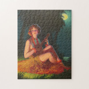 Mädchen im Mondlicht mit Banjo-Ukulele Puzzle
