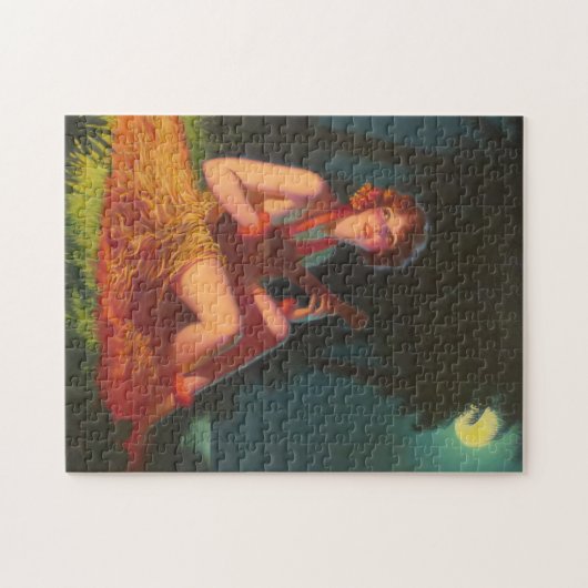 Mädchen im Mondschein mit BanjoUkulele Puzzle (Horizontal)