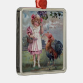 Mädchen im Rosa, das lila Blumen hält Silbernes Ornament (Rechts)