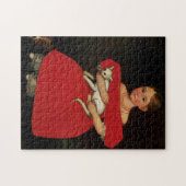 Mädchen im Rot mit ihrer Katze und Hund Puzzle (Horizontal)