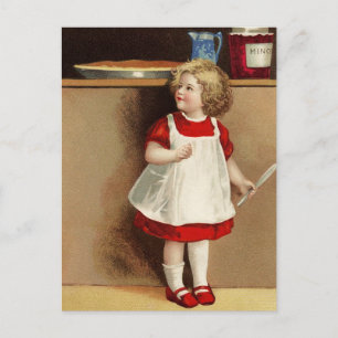 Mädchen im roten Kleid auf Vintage-Postkarte Postkarte