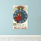 Mädchen im Roten Sitzen auf Uhr Leinwanddruck (Insitu (Holzboden))