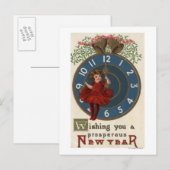 Mädchen im Roten Sitzen auf Uhr Postkarte (Vorne/Hinten)