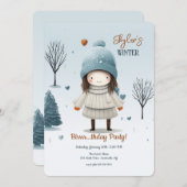 Mädchen im Schnee Einladung (Vorne/Hinten)