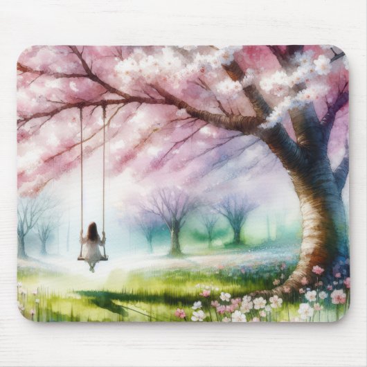 Mädchen im Swing in Kirschblüten Mousepad (Vorne)