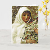 Mädchen im viktorianischen Winter mit Stechpalmenb Karte (Gelbe Blume)