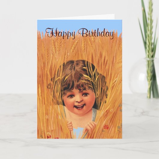 Mädchen im Weizen, alles Gute zum Geburtstag Karte (Vorderseite)