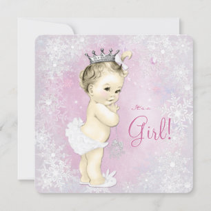 Mädchen im Winter-Wunderland - Baby Shower mit ros Einladung