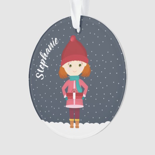 Mädchen im Winterschneefall Ornament (Vorderseite)