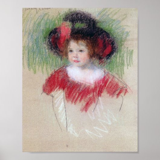 Mädchen in Big Bonnett und Red Dress, Mary Cassatt Poster (Vorne)