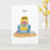 Mädchen in blauem Stuhl, Hey? Karte (Gelbe Blume)