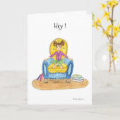 Mädchen in blauem Stuhl, wie lange du noch böse se Karte (Gelbe Blume)