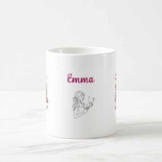 Mädchen in Bliss mit Büchern und Kaffee in der Bib Kaffeetasse (Mittel)