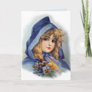 Mädchen in Blue Hood Karte