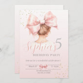 Mädchen in Bow Geburtstag Einladung Preppy Party (Vorne/Hinten)