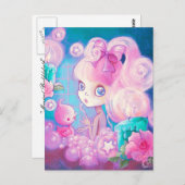 Mädchen in Bubblebath mit Kerzen und Rose Postkarte (Vorne/Hinten)