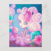 Mädchen in Bubblebath mit Kerzen und Rose Postkarte (Vorderseite)