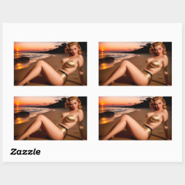 Mädchen in der Golden Bikini Rechteckiger Aufkleber