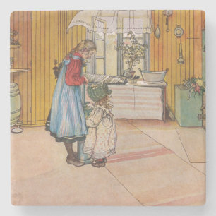 Mädchen in der Küche (klassische schwedische Kunst Steinuntersetzer