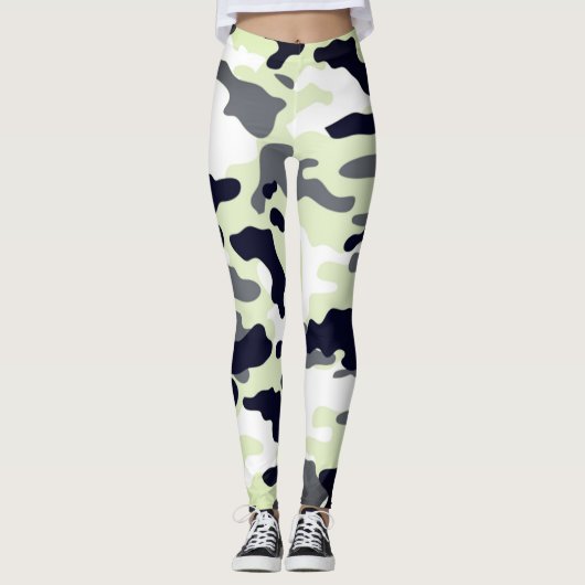 Mädchen in der Mode Green Black & White Army Leggings (Vorderseite)