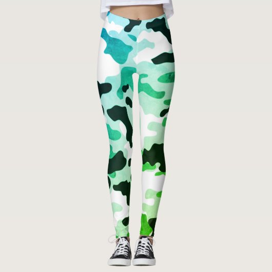 Mädchen in der Mode Green Blue Black & White Army Leggings (Vorderseite)
