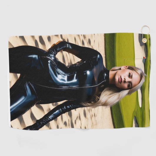 Mädchen in der Sandfalle Golfhandtuch (Horizontal)