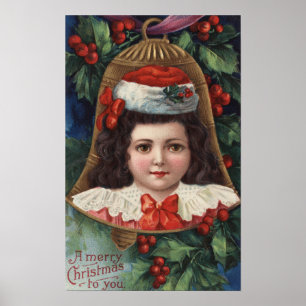 Mädchen in der Weihnachtsmannmütze in Bell Poster