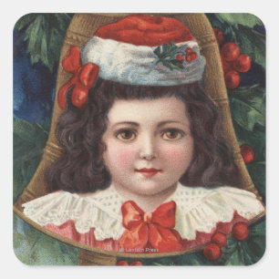 Mädchen in der Weihnachtsmannmütze in Bell Quadratischer Aufkleber