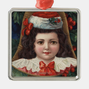 Mädchen in der Weihnachtsmannmütze in Bell Silbernes Ornament