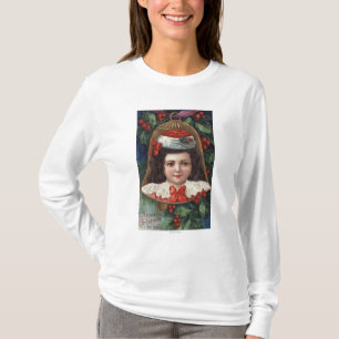 Mädchen in der Weihnachtsmannmütze in Bell T-Shirt