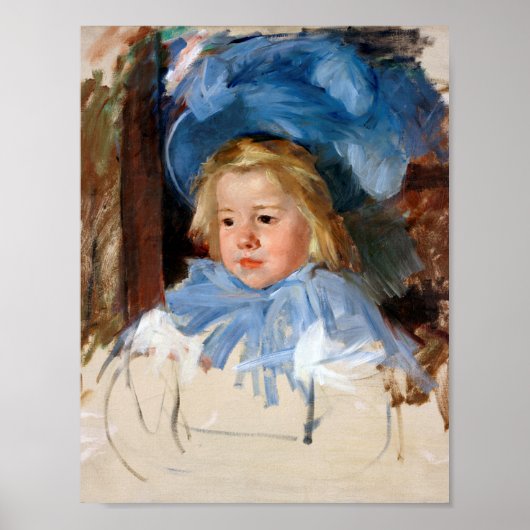 Mädchen in einem blauen Bonnet, Mary Cassatt Poster (Vorne)