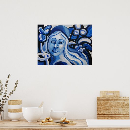 Mädchen in einem blauen Hut Poster (Küche)