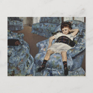 Mädchen in einem blauen Stuhl, Mary Cassatt Postkarte
