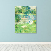 Mädchen in einem Boot mit Gänsen von Berthe Moriso Leinwanddruck (Insitu (Holzboden))