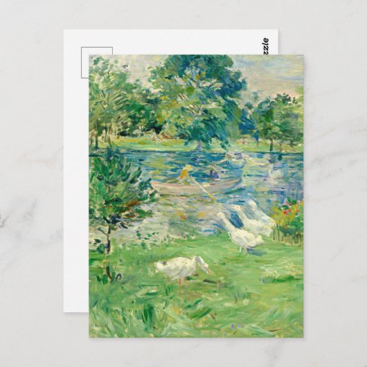 Mädchen in einem Boot mit Gänsen von Berthe Moriso Postkarte (Vorne/Hinten)