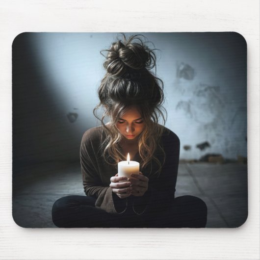 Mädchen in einem dunklen Raum Mousepad (Vorne)
