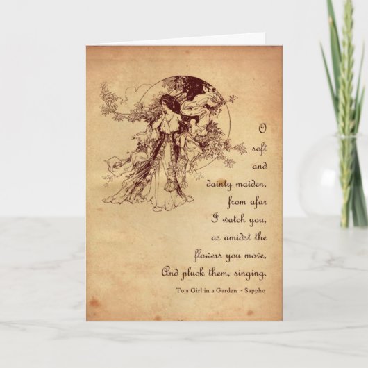 Mädchen in einem Garten-Valentinsgruß Feiertagskarte (Vorderseite)