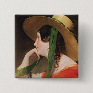 Mädchen in einem gelben Strohhut, Button