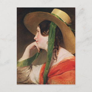 Mädchen in einem gelben Strohhut, Postkarte