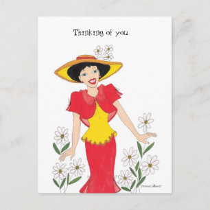 Mädchen in einem gelben und roten Kleid Postkarte