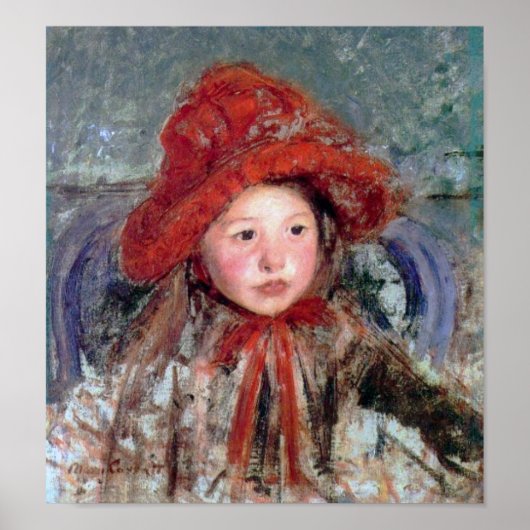 Mädchen in einem großen Red Hat, Mary Cassatt Poster (Vorne)