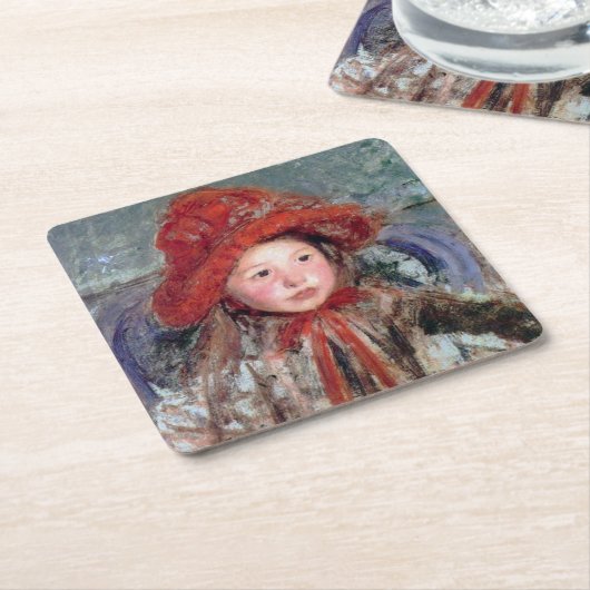 Mädchen in einem großen Red Hat, Mary Cassatt Rechteckiger Pappuntersetzer (angewinkelt)