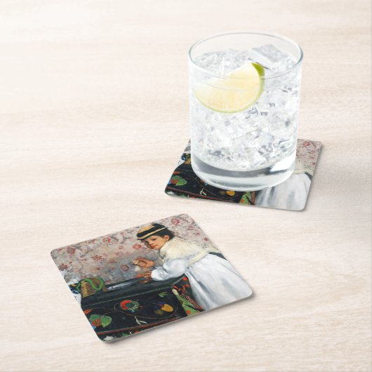 Mädchen in einem Hut, Edgar Degas Rechteckiger Pappuntersetzer (Vor Ort)